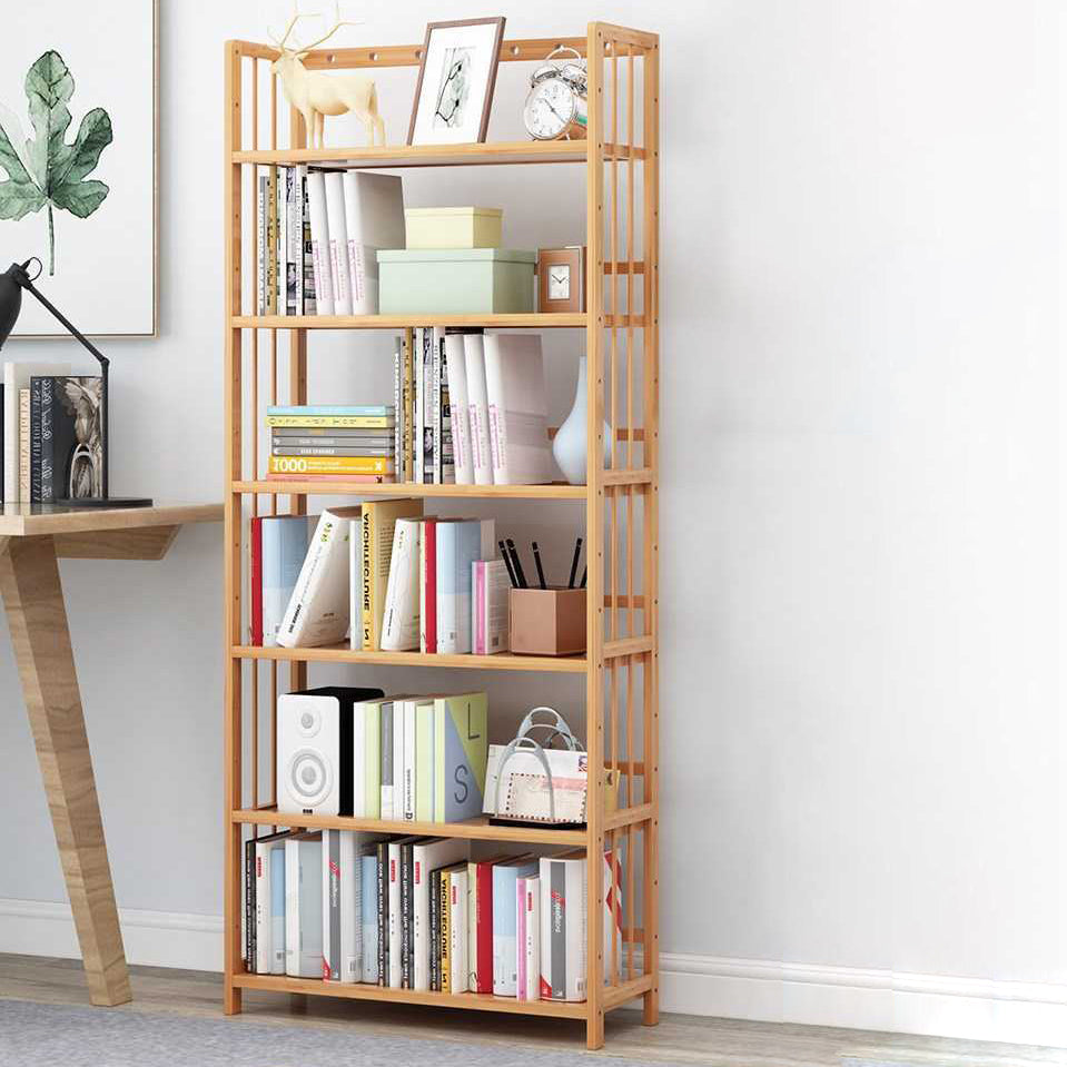 Manufactured Wood Etagere Bookshelf Natural Modern Open Bookcase for Classroom