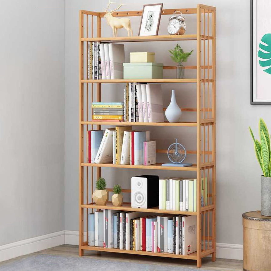 Manufactured Wood Etagere Bookshelf Natural Modern Open Bookcase for Classroom