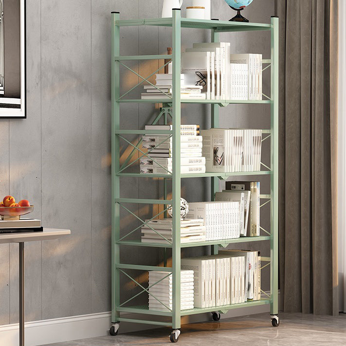 Industrial Geometric Bookcase Metal Open Back Bookcase with Wheels