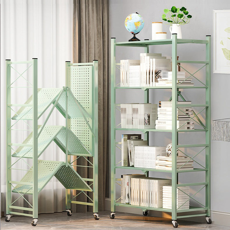 Industrial Geometric Bookcase Metal Open Back Bookcase with Wheels