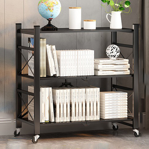 Industrial Geometric Bookcase Metal Open Back Bookcase with Wheels