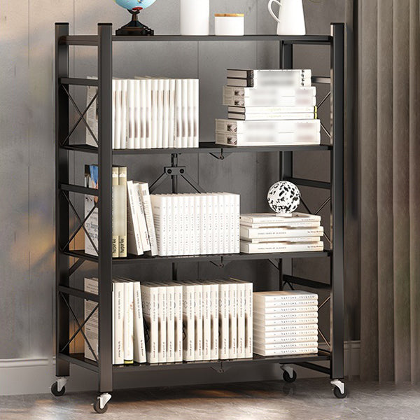 Industrial Geometric Bookcase Metal Open Back Bookcase with Wheels