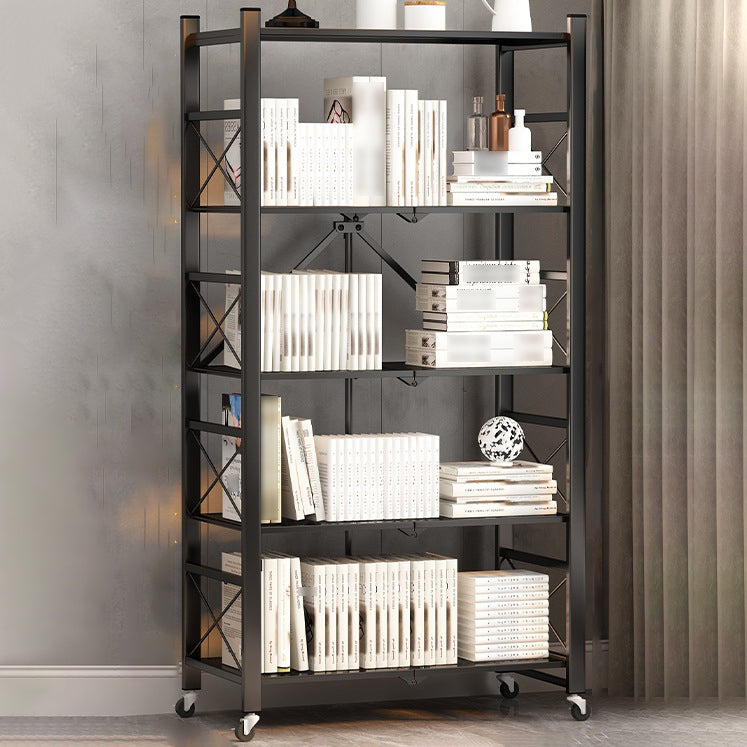 Industrial Geometric Bookcase Metal Open Back Bookcase with Wheels