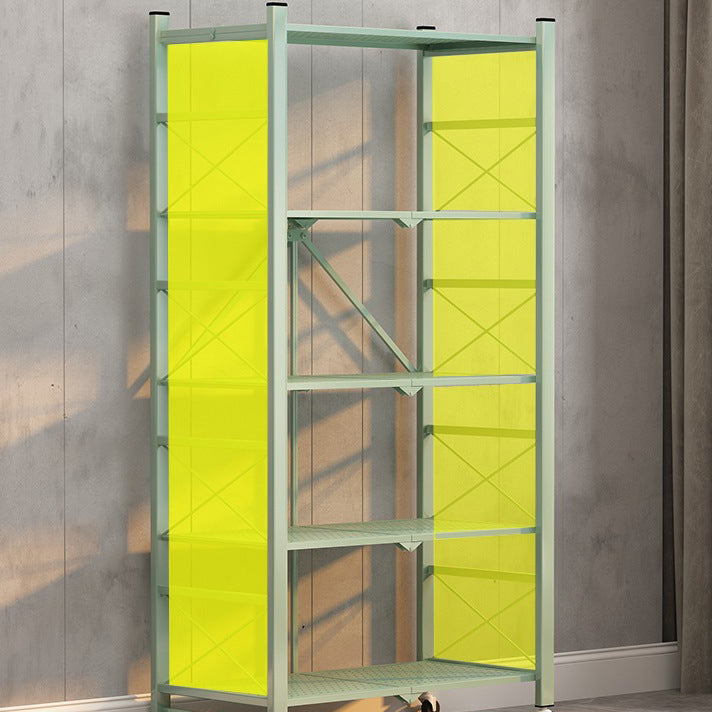 Industrial Geometric Bookcase Metal Open Back Bookcase with Wheels