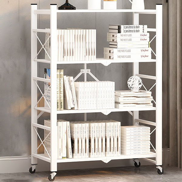 Industrial Geometric Bookcase Metal Open Back Bookcase with Wheels