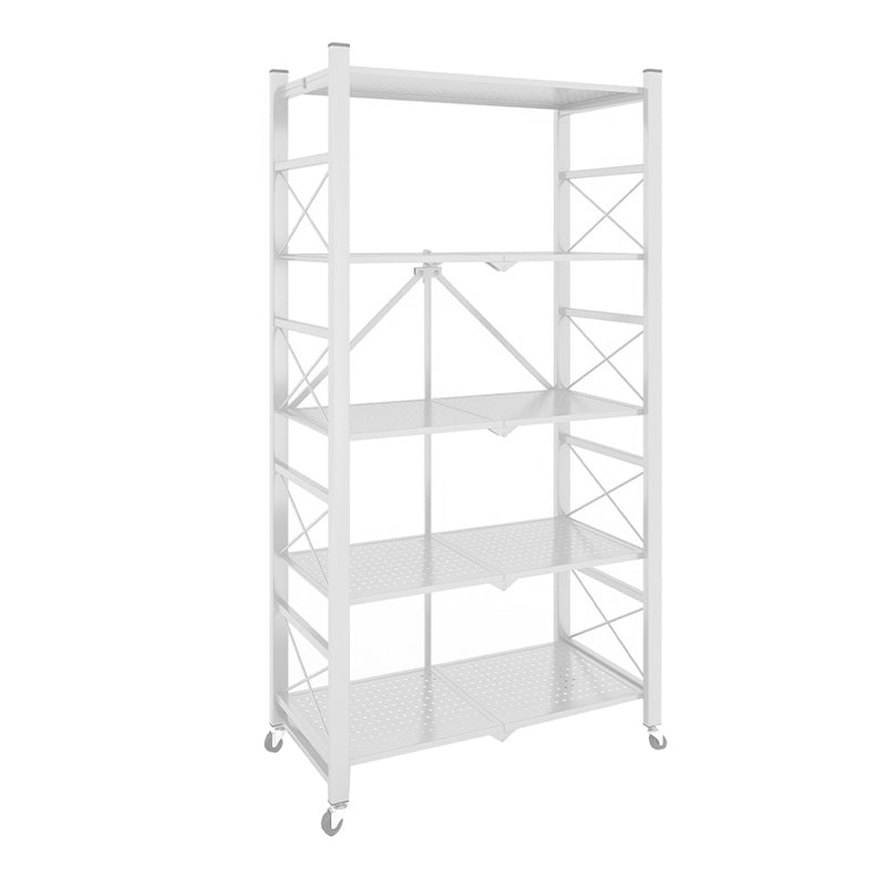 Industrial Geometric Bookcase Metal Open Back Bookcase with Wheels
