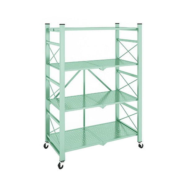 Industrial Geometric Bookcase Metal Open Back Bookcase with Wheels