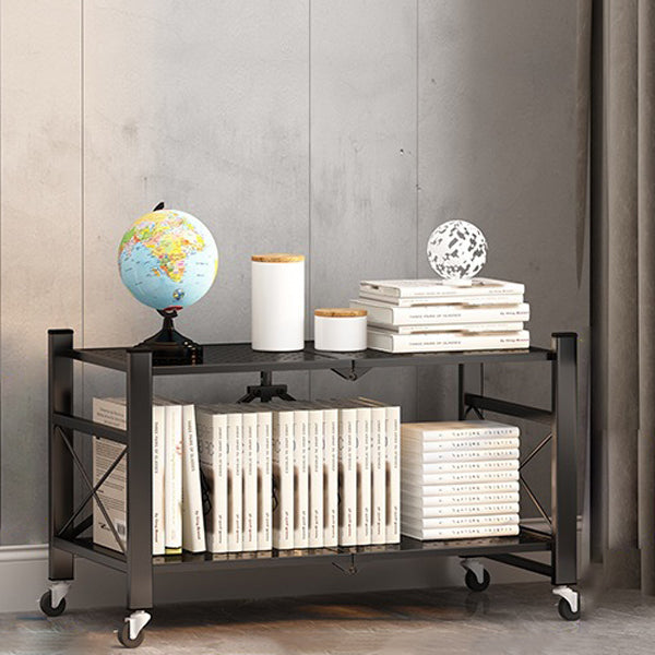 Industrial Geometric Bookcase Metal Open Back Bookcase with Wheels
