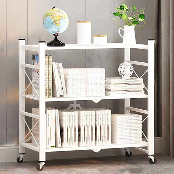 Industrial Geometric Bookcase Metal Open Back Bookcase with Wheels