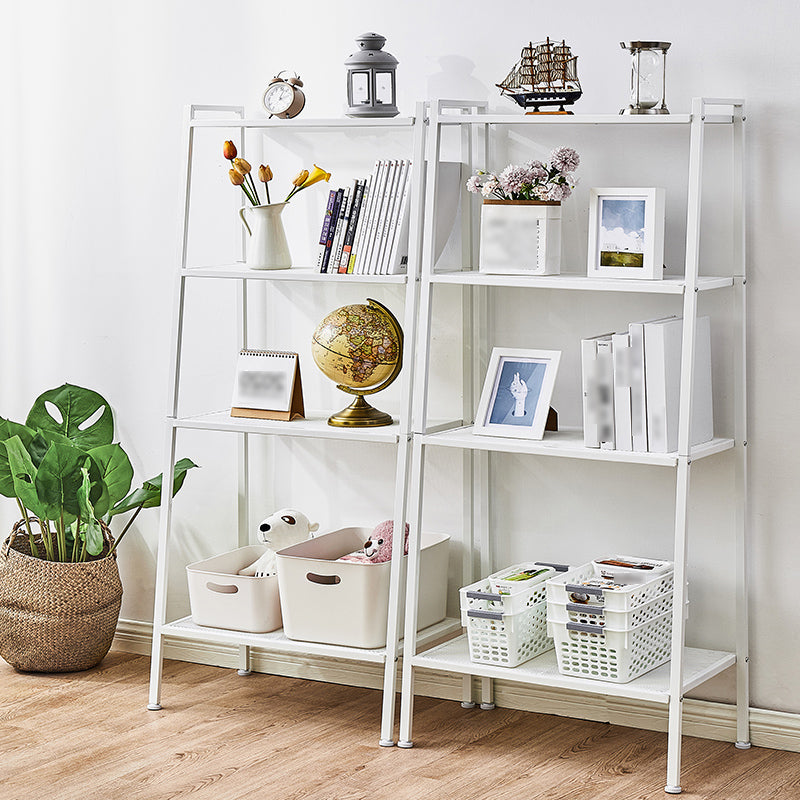 Contemporary Open Ladder Bookshelf Metal Vertical Bookshelf for Home