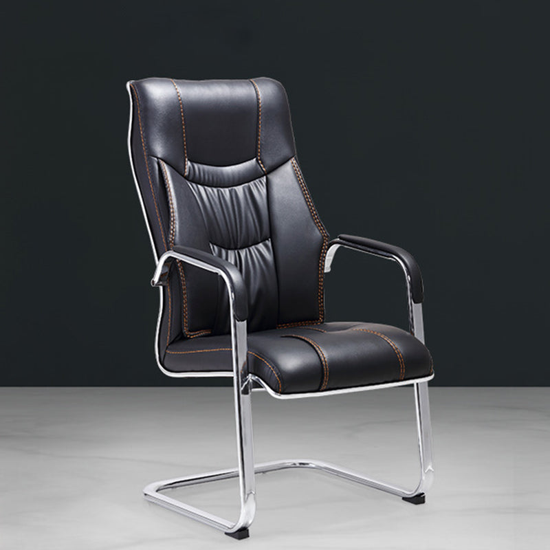 Faux Leather Task Chair Modern High Back Office Chair with Fixed Arms