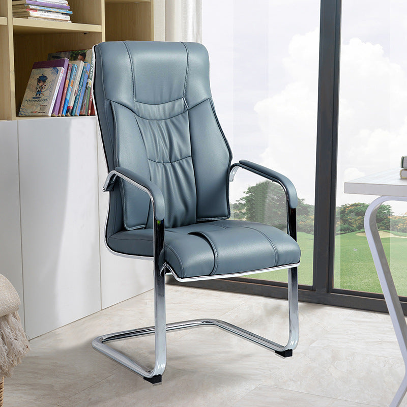 Faux Leather Task Chair Modern High Back Office Chair with Fixed Arms