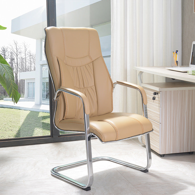 Faux Leather Task Chair Modern High Back Office Chair with Fixed Arms