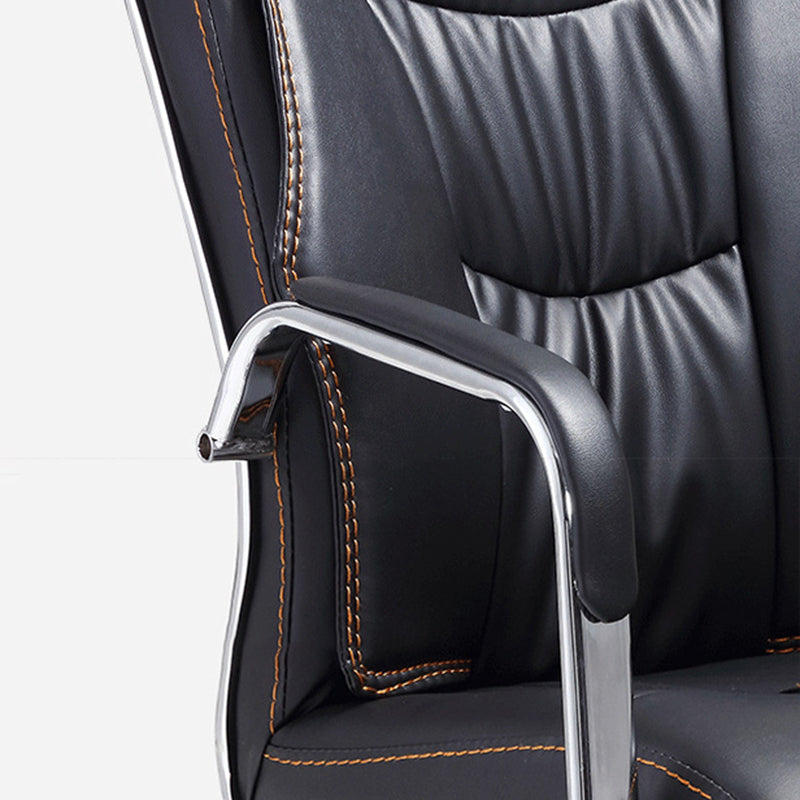 Faux Leather Task Chair Modern High Back Office Chair with Fixed Arms