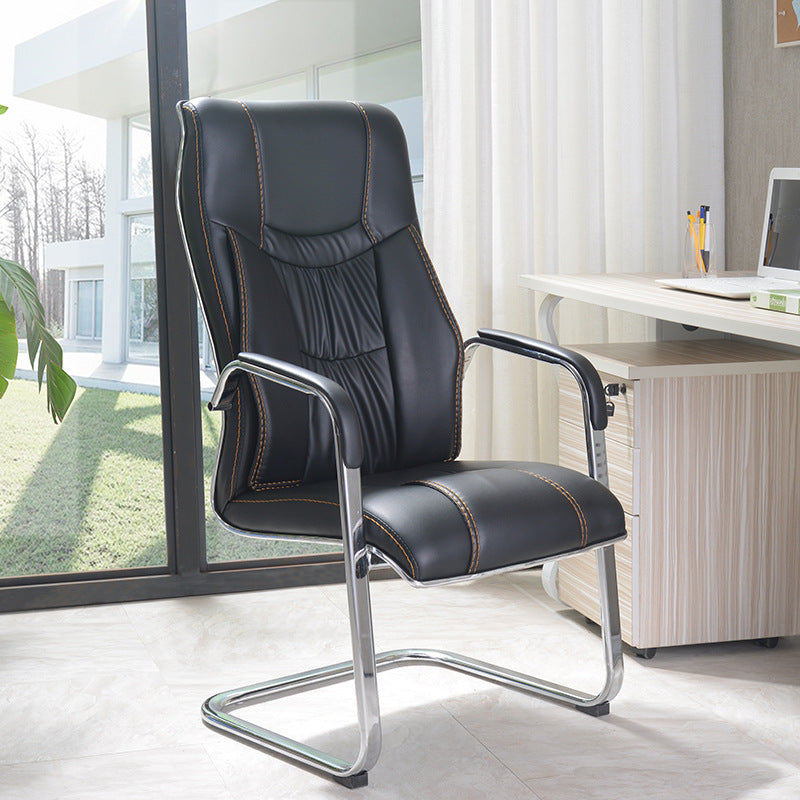 Faux Leather Task Chair Modern High Back Office Chair with Fixed Arms