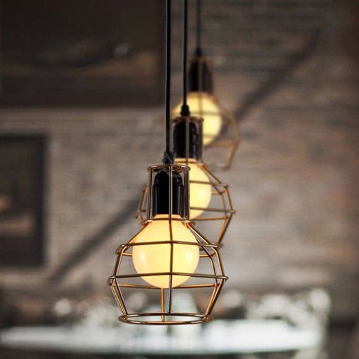 Globe Coffee Shop Hanging Lamp Loft Retro Metallic 1 Head Gold/Silver Finish Pendant Light armatuur met draadframe