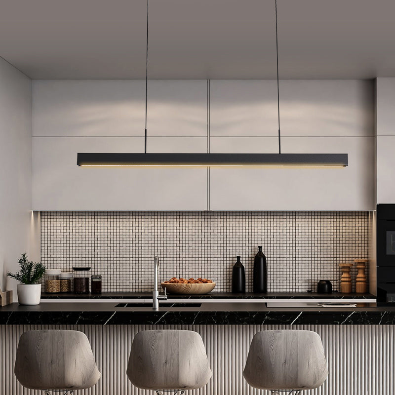 Black Metal Island Lights Modern Linear Restaurant LED Suspension Lamps with Acrylic Shade