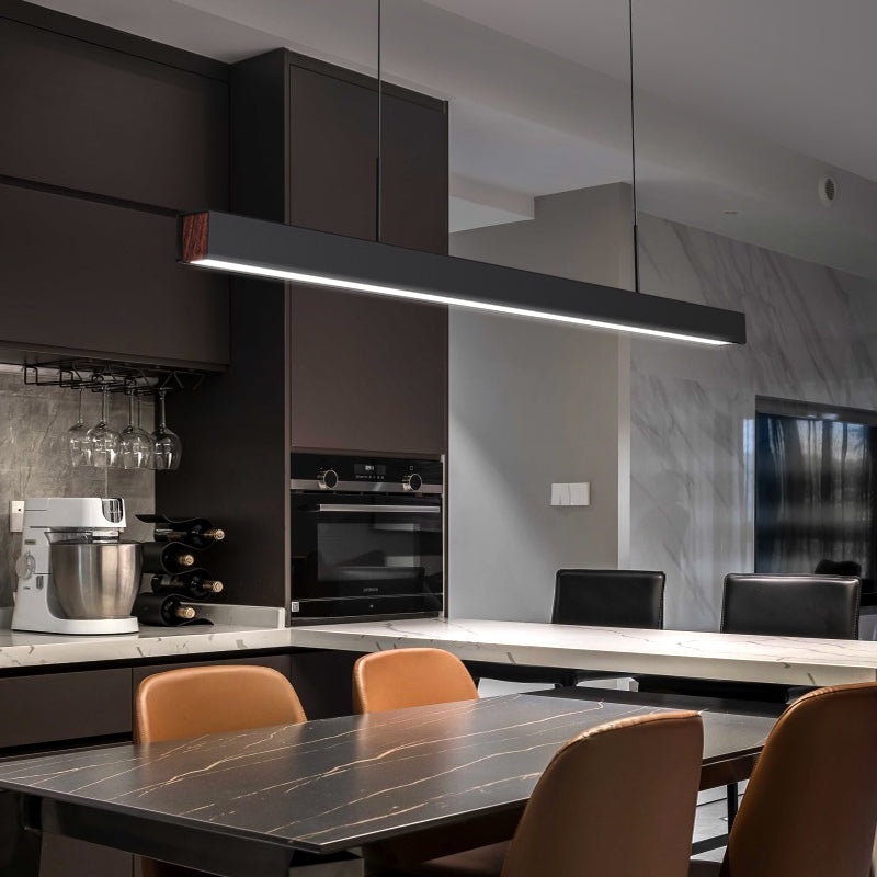 Black Metal Island Lights Modern Linear Restaurant LED Suspension Lamps with Acrylic Shade