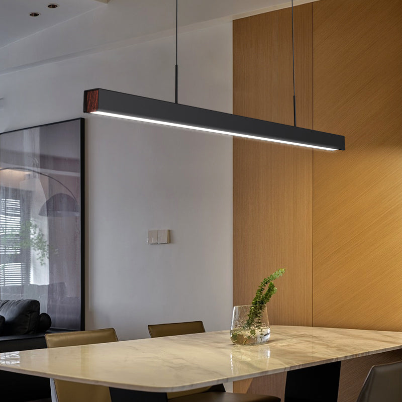 Black Metal Island Lights Modern Linear Restaurant LED Suspension Lamps with Acrylic Shade