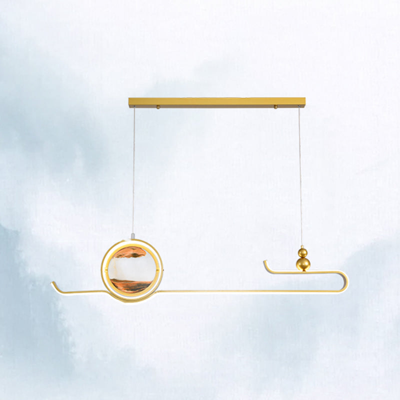 Modern Aluminum Island Light Fixtures Geometry 2-Light Restaurant LED Hanging Lamps