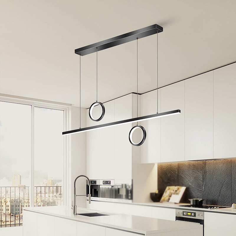 Linear Shape Island Lighting Ideas Modern Style Metal 3 Light Island Pendants in Black