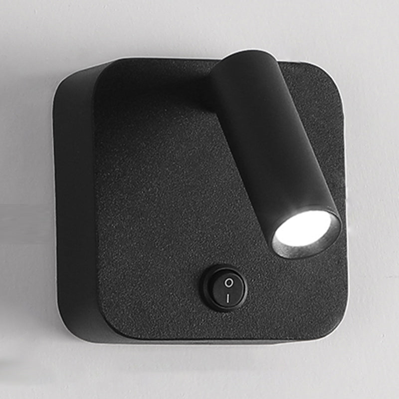 Modern Metal Wall Light Square 4" Wide Reading Wall Sconce with Switch for Bedroom