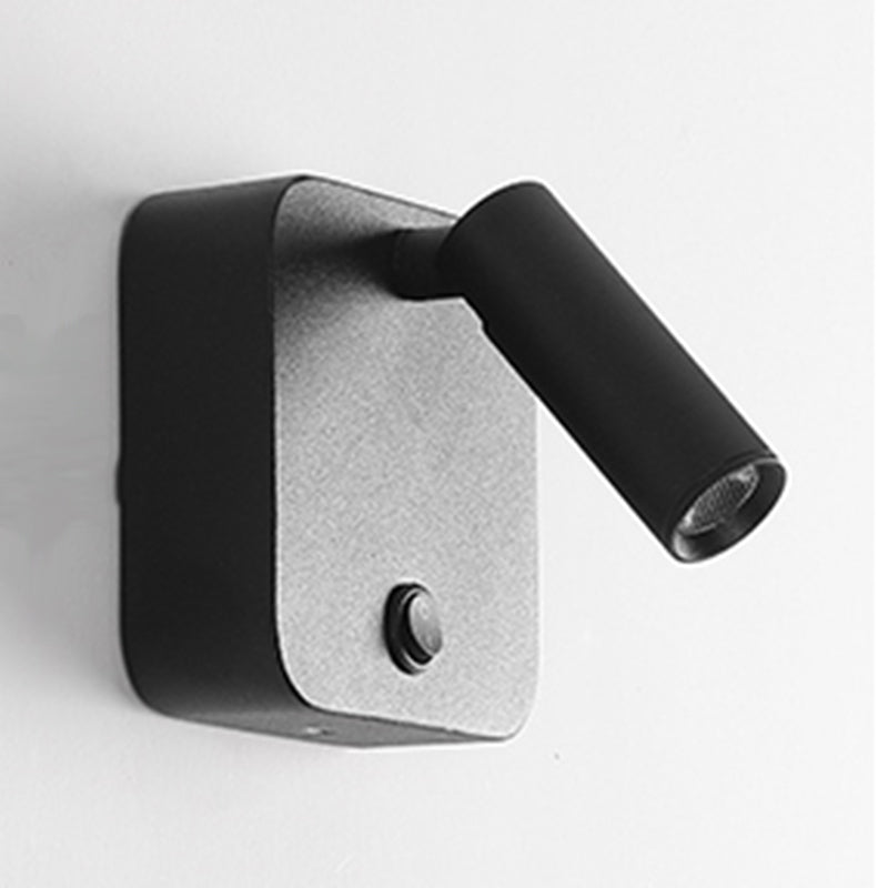 Modern Metal Wall Light Square 4" Wide Reading Wall Sconce with Switch for Bedroom