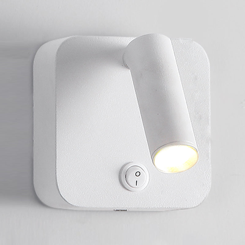 Modern Metal Wall Light Square 4" Wide Reading Wall Sconce with Switch for Bedroom