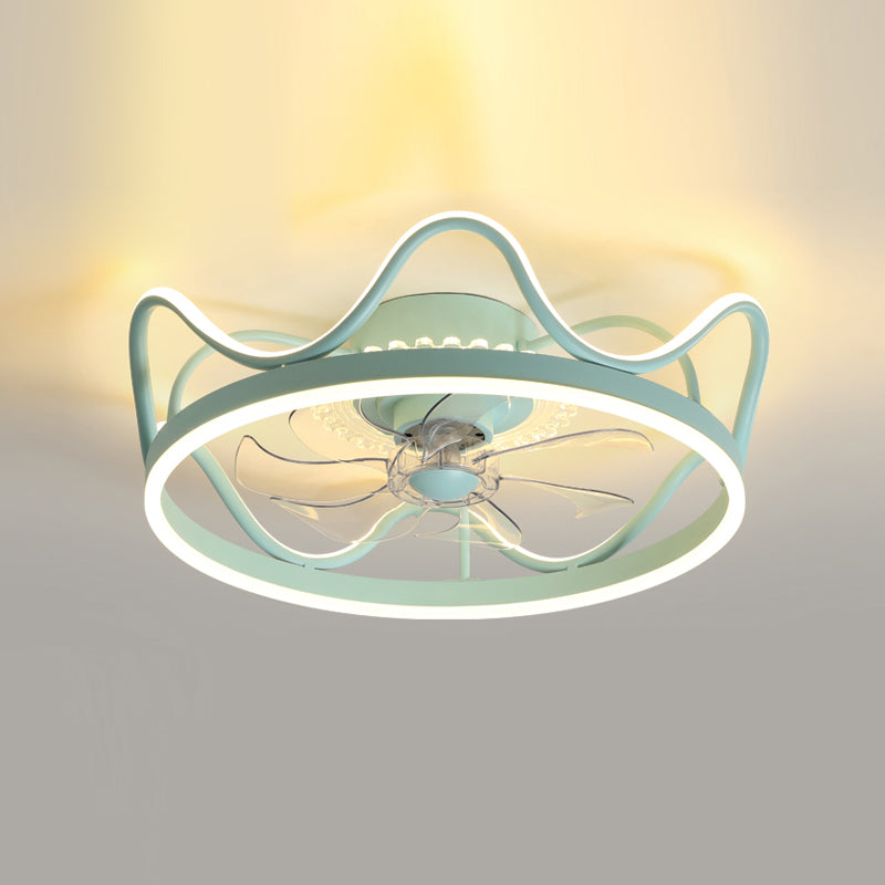 Metal Crown Shape Ceiling Fans Kid Style 2-Lights Ceiling Fan Lamp Fixture