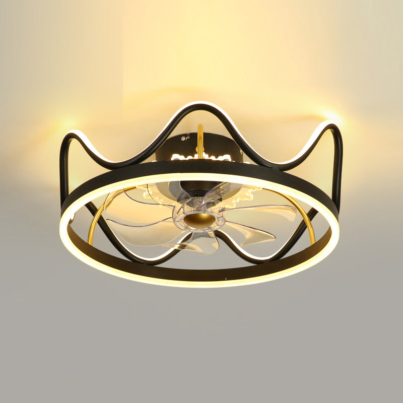 Metal Crown Shape Ceiling Fans Kid Style 2-Lights Ceiling Fan Lamp Fixture