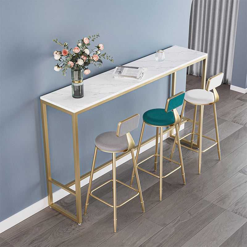 Stone Bar Dining Table Glam Rectangle Bar Table with Trestle for Milk Tea Shop