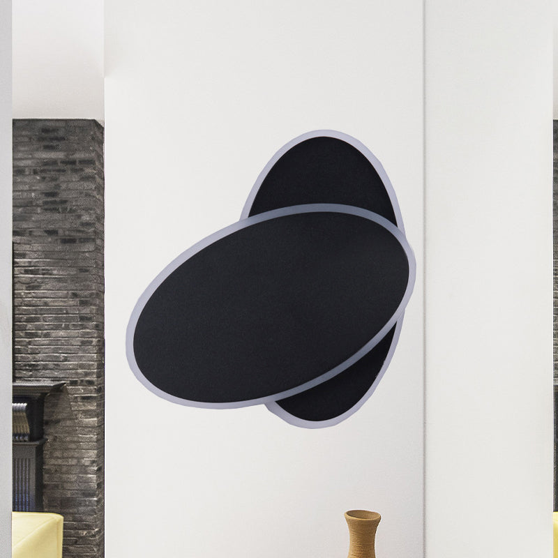 Double Oval Bedside Wall Lighting Aluminum LED Simple Wall Sconce Lamp in Black, White/Warm Light