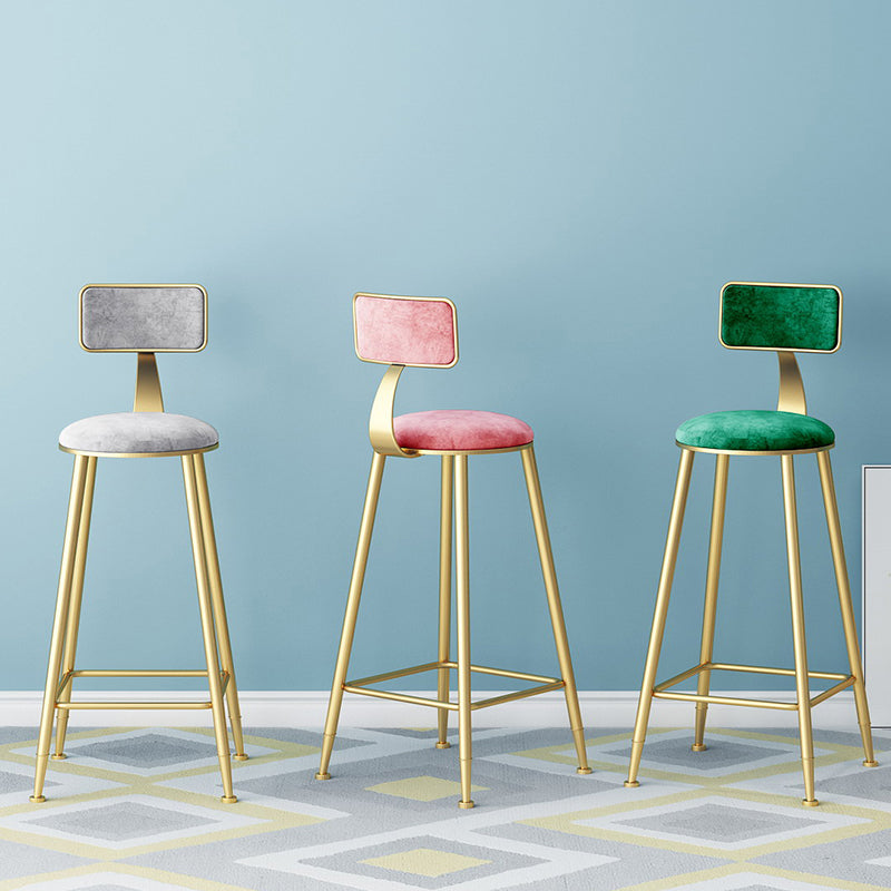 Nordic Style Backrest Counter Stool Iron Cafe Bar Stool with Velvet Cushion and Pedal