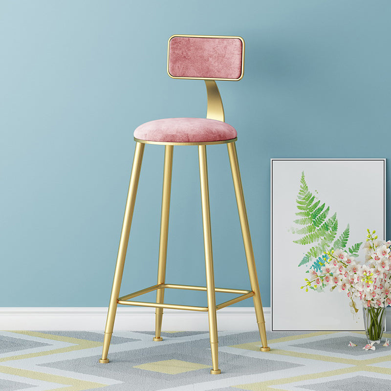 Nordic Style Backrest Counter Stool Iron Cafe Bar Stool with Velvet Cushion and Pedal