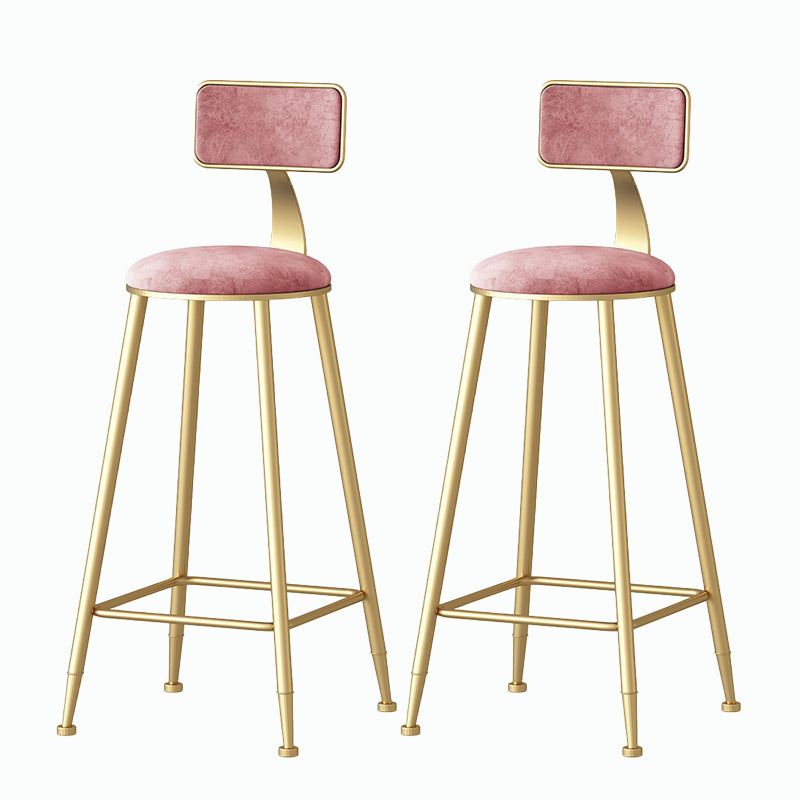Nordic Style Backrest Counter Stool Iron Cafe Bar Stool with Velvet Cushion and Pedal