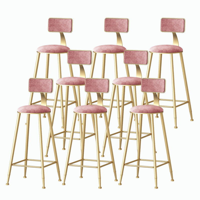 Nordic Style Backrest Counter Stool Iron Cafe Bar Stool with Velvet Cushion and Pedal
