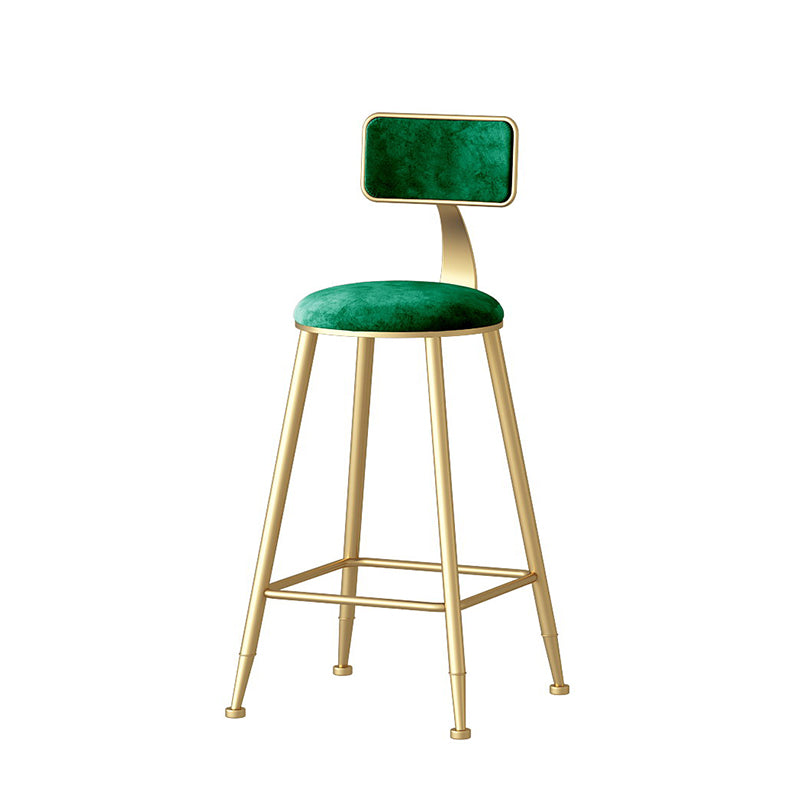 Nordic Style Backrest Counter Stool Iron Cafe Bar Stool with Velvet Cushion and Pedal