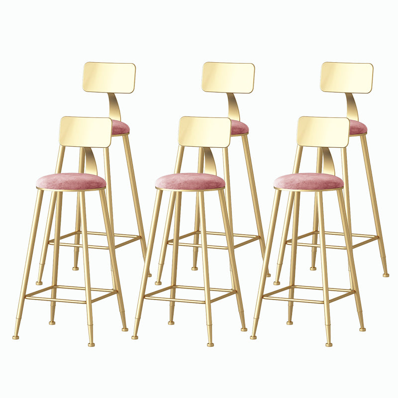 Nordic Style Backrest Counter Stool Iron Cafe Bar Stool with Velvet Cushion and Pedal