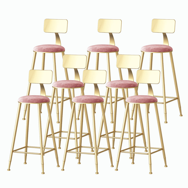Nordic Style Backrest Counter Stool Iron Cafe Bar Stool with Velvet Cushion and Pedal