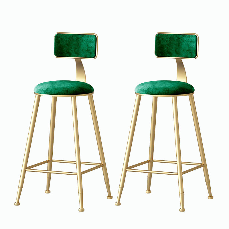 Nordic Style Backrest Counter Stool Iron Cafe Bar Stool with Velvet Cushion and Pedal