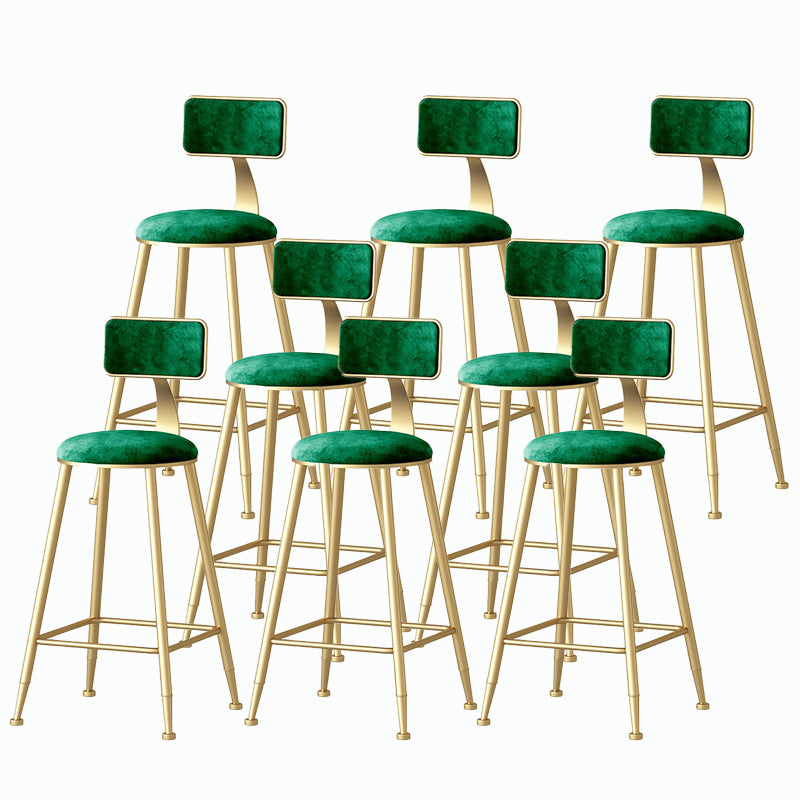 Nordic Style Backrest Counter Stool Iron Cafe Bar Stool with Velvet Cushion and Pedal
