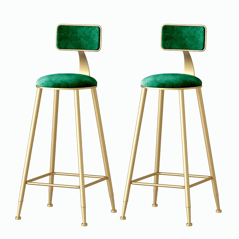Nordic Style Backrest Counter Stool Iron Cafe Bar Stool with Velvet Cushion and Pedal