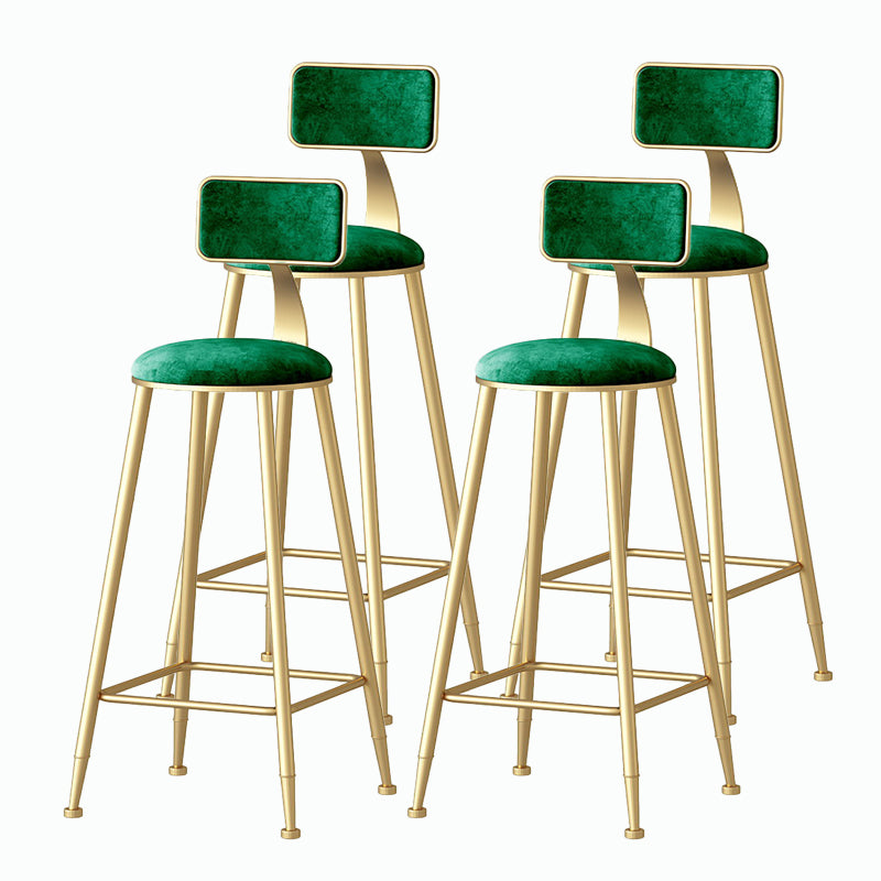 Nordic Style Backrest Counter Stool Iron Cafe Bar Stool with Velvet Cushion and Pedal