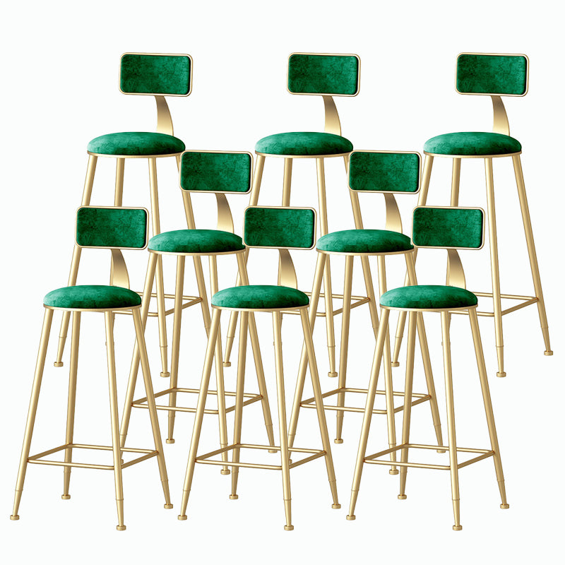 Nordic Style Backrest Counter Stool Iron Cafe Bar Stool with Velvet Cushion and Pedal