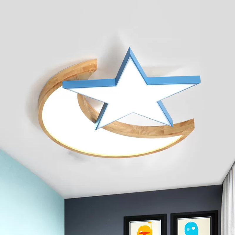 Moon & Star Bedroom Ceiling Light Acrylic Lovely Macaron LED Flush Mount Light