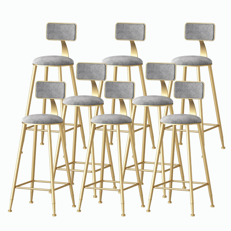 Nordic Style Backrest Counter Stool Iron Cafe Bar Stool with Velvet Cushion and Pedal