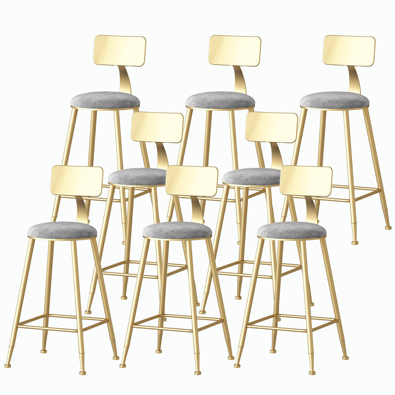 Nordic Style Backrest Counter Stool Iron Cafe Bar Stool with Velvet Cushion and Pedal