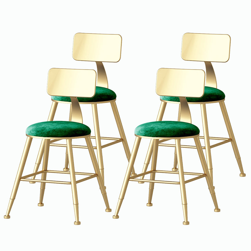Nordic Style Backrest Counter Stool Iron Cafe Bar Stool with Velvet Cushion and Pedal