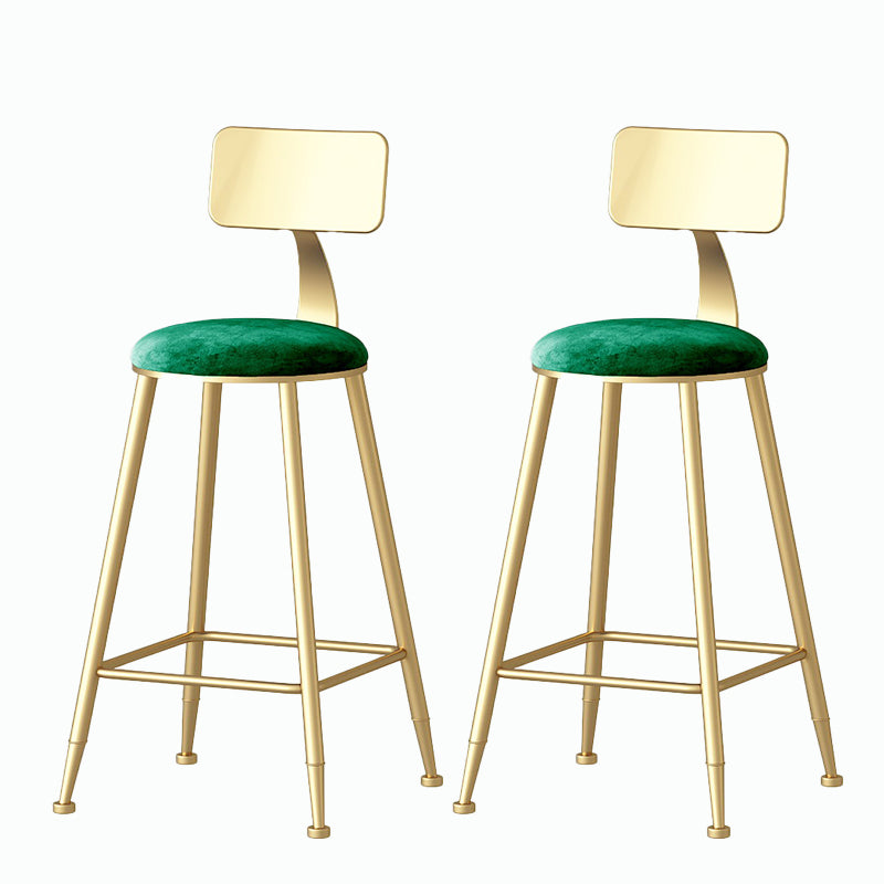 Nordic Style Backrest Counter Stool Iron Cafe Bar Stool with Velvet Cushion and Pedal