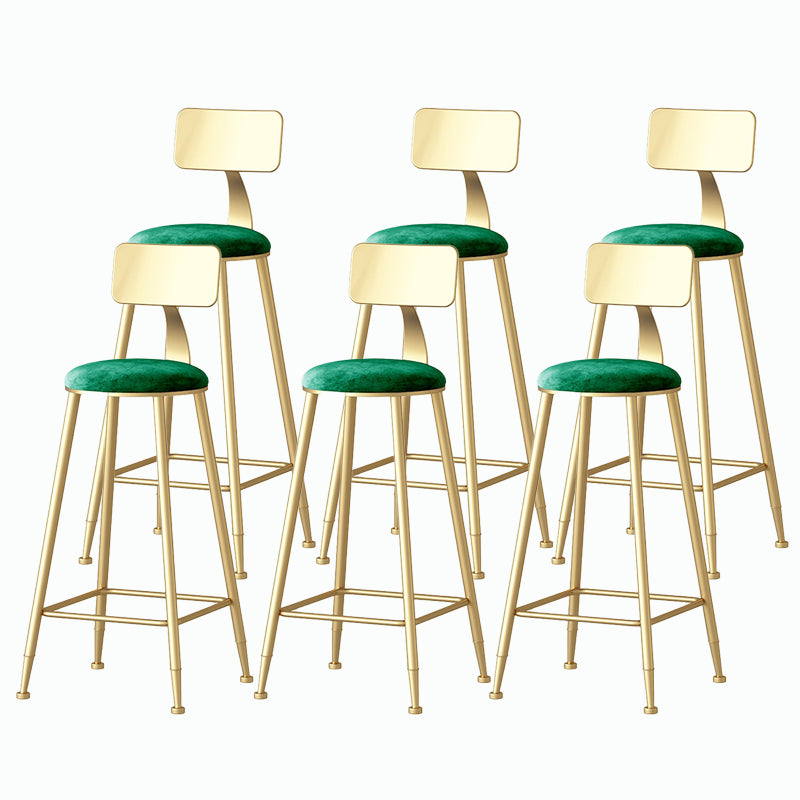 Nordic Style Backrest Counter Stool Iron Cafe Bar Stool with Velvet Cushion and Pedal
